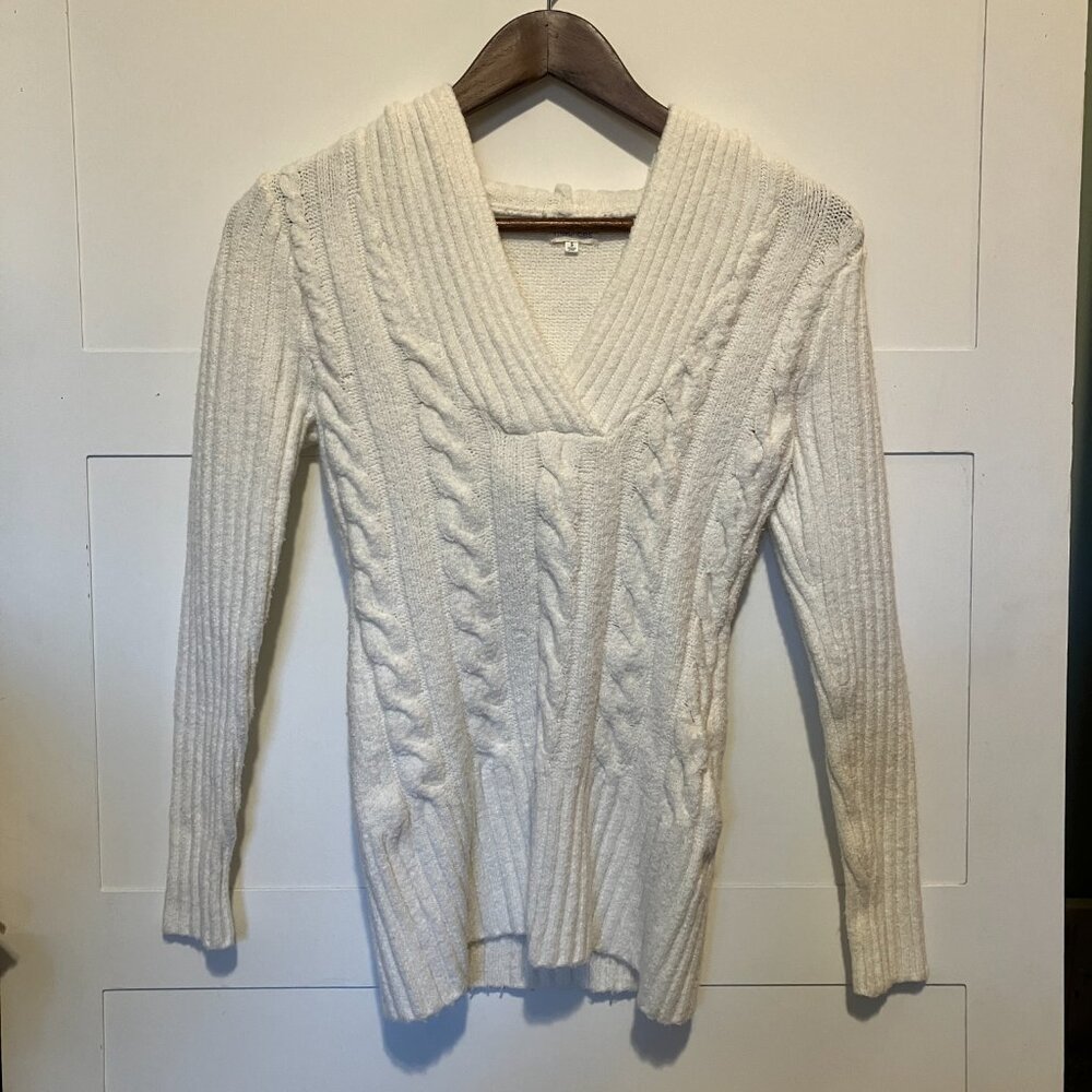 Maurices Women's Small Cable Knit Hooded Sweater White Pullover‎ Cozy Minimalist